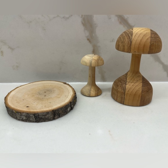 Vintage Wooden Mushrooms on Wooden Base Likely Hobbyist - Picture 3 of 5